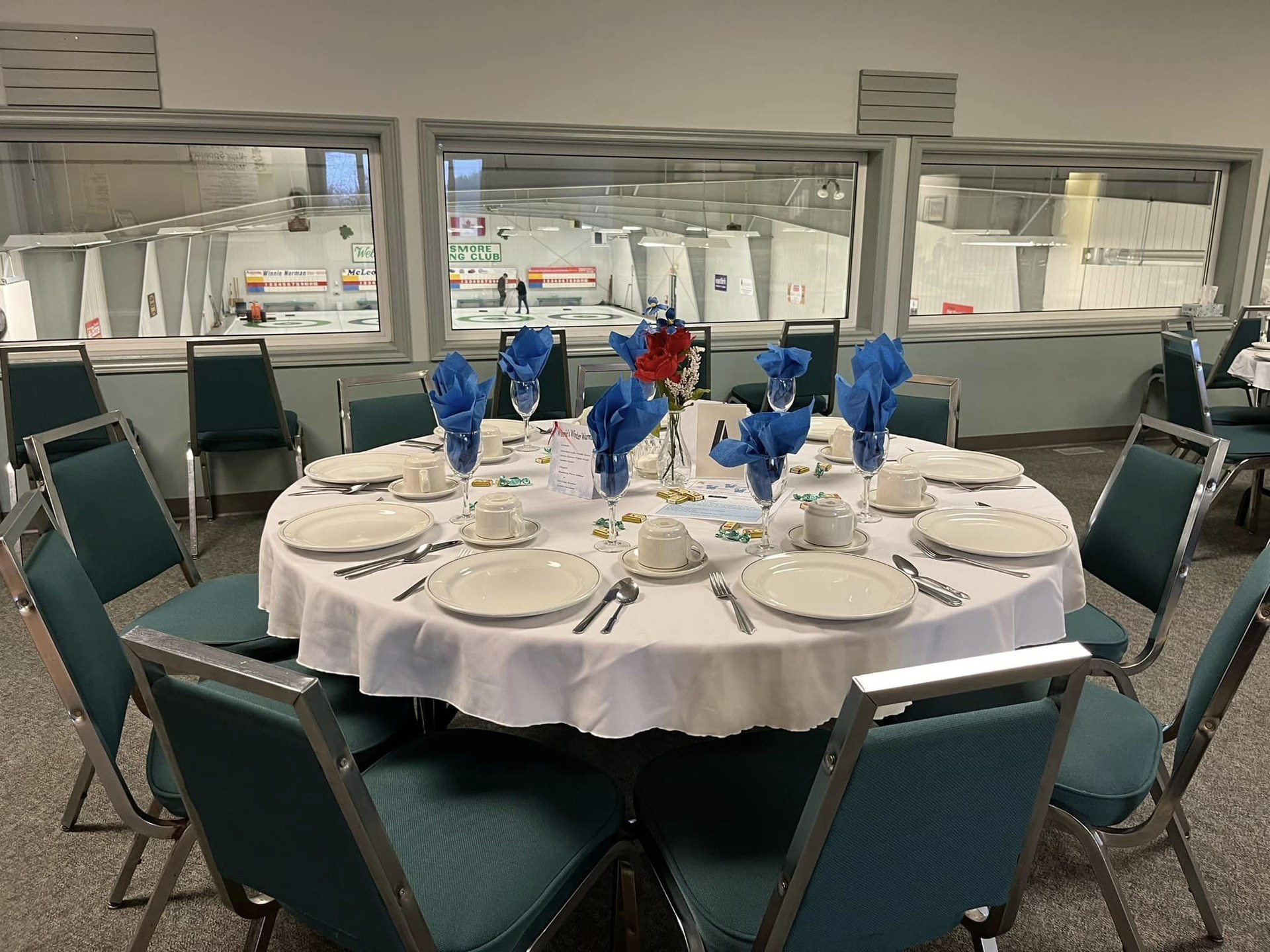 Bonspiel banquet table set for a social event at ECC